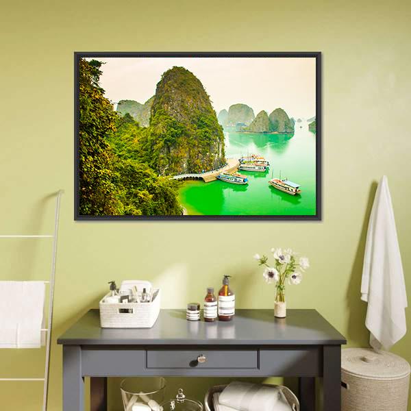 Cruise Ships In Limestone Islands Canvas Wall Art-1 Piece-Floating Frame-24" x 16"-Tiaracle