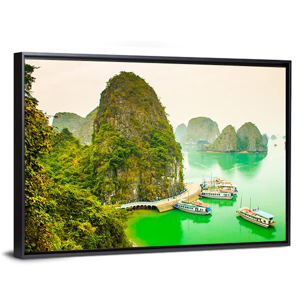 Cruise Ships In Limestone Islands Canvas Wall Art-3 Horizontal-Gallery Wrap-25" x 16"-Tiaracle