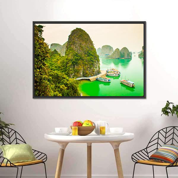 Cruise Ships In Limestone Islands Canvas Wall Art-3 Horizontal-Gallery Wrap-25" x 16"-Tiaracle