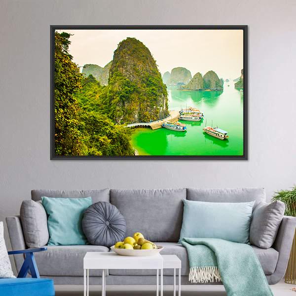 Cruise Ships In Limestone Islands Canvas Wall Art-3 Horizontal-Gallery Wrap-25" x 16"-Tiaracle