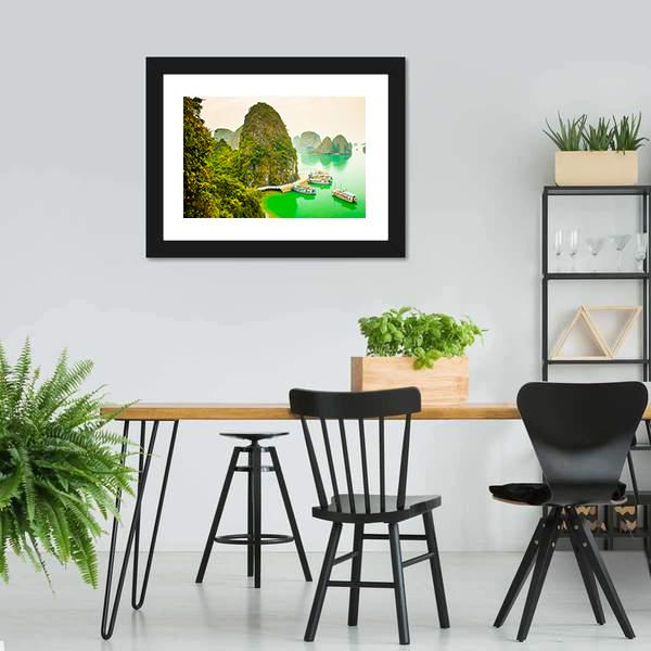 Cruise Ships In Limestone Islands Canvas Wall Art-3 Horizontal-Gallery Wrap-25" x 16"-Tiaracle