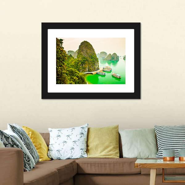 Cruise Ships In Limestone Islands Canvas Wall Art-3 Horizontal-Gallery Wrap-25" x 16"-Tiaracle