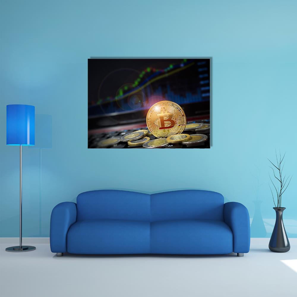 Cryptocurrency Bitcoins Canvas Wall Art-1 Piece-Gallery Wrap-48" x 32"-Tiaracle