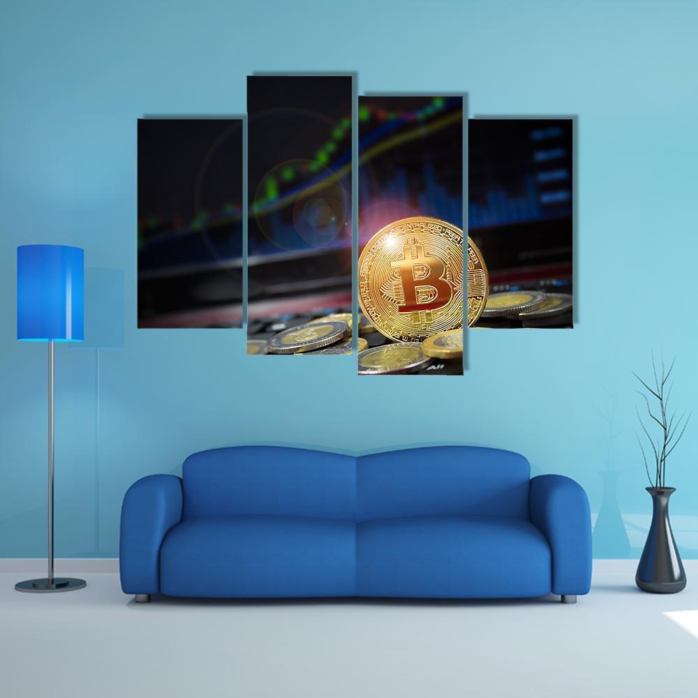 Cryptocurrency Bitcoins Canvas Wall Art-4 Pop-Gallery Wrap-50" x 32"-Tiaracle