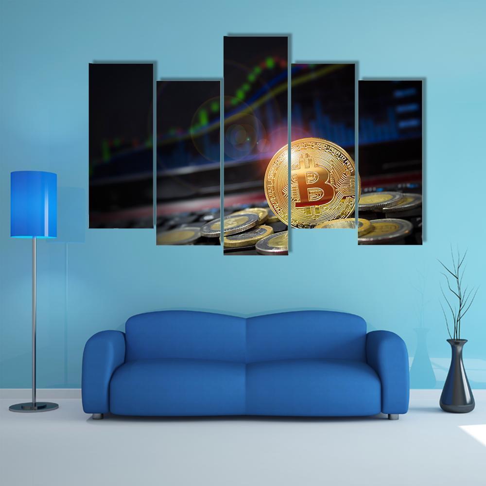 Cryptocurrency Bitcoins Canvas Wall Art-5 Pop-Gallery Wrap-47" x 32"-Tiaracle