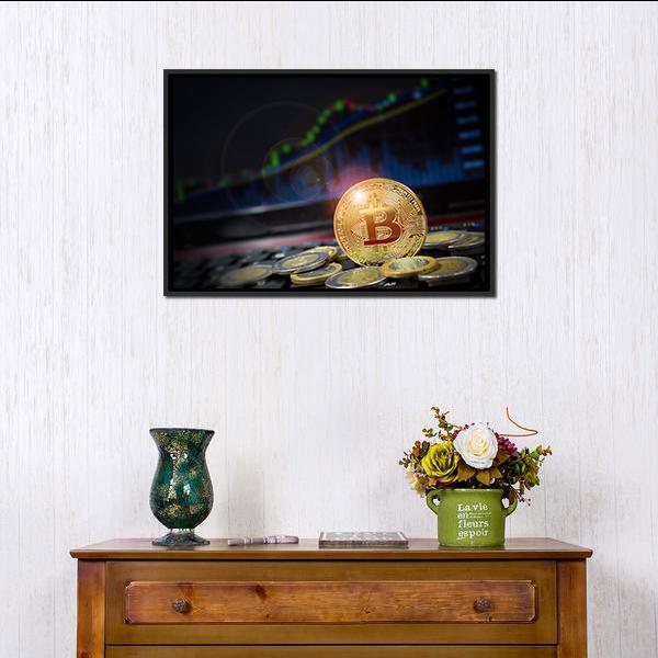 Cryptocurrency Bitcoins Canvas Wall Art-1 Piece-Floating Frame-24" x 16"-Tiaracle