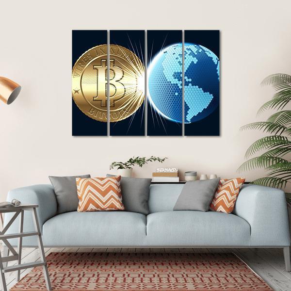 Bitcoin &amp; Digital World Canvas Wall Art-4 Horizontal-Gallery Wrap-34" x 24"-Tiaracle