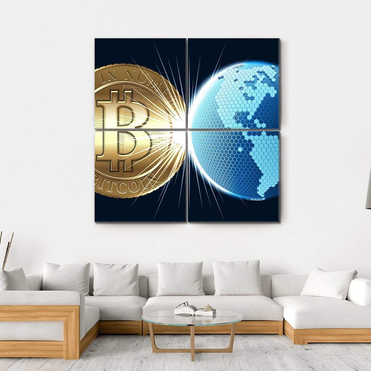 Bitcoin &amp; Digital World Canvas Wall Art-4 Square-Gallery Wrap-17" x 17"-Tiaracle
