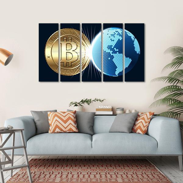 Bitcoin &amp; Digital World Canvas Wall Art-5 Horizontal-Gallery Wrap-22" x 12"-Tiaracle