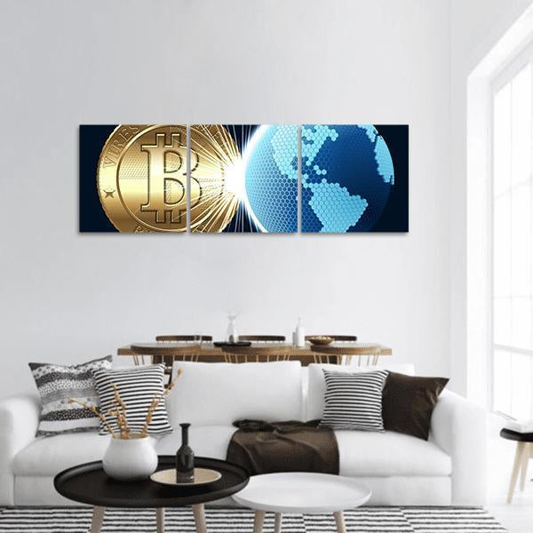 Bitcoin &amp; Digital World Panoramic Canvas Wall Art-3 Piece-25" x 08"-Tiaracle
