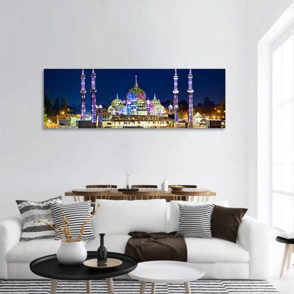 Crystal Mosque Terengganu Panoramic Canvas Wall Art-1 Piece-36" x 12"-Tiaracle