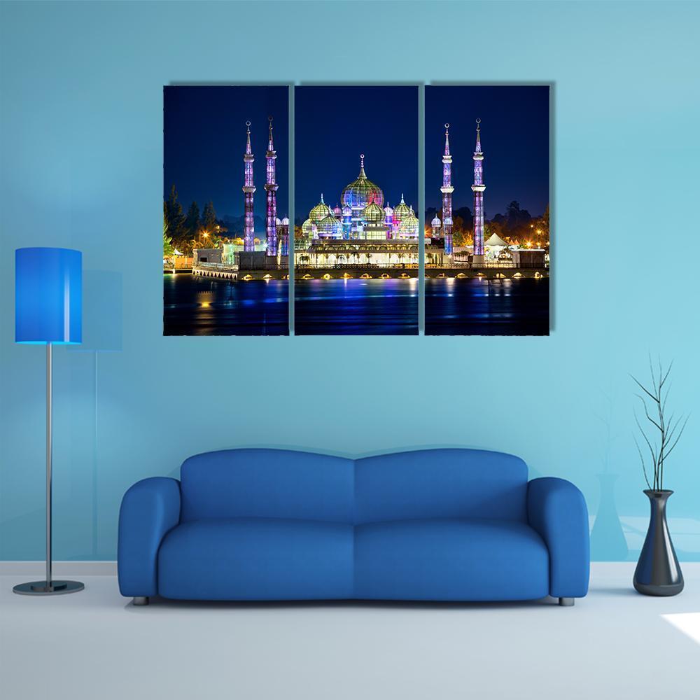 Crystal Mosque Terengganu Canvas Wall Art-3 Horizontal-Gallery Wrap-37" x 24"-Tiaracle
