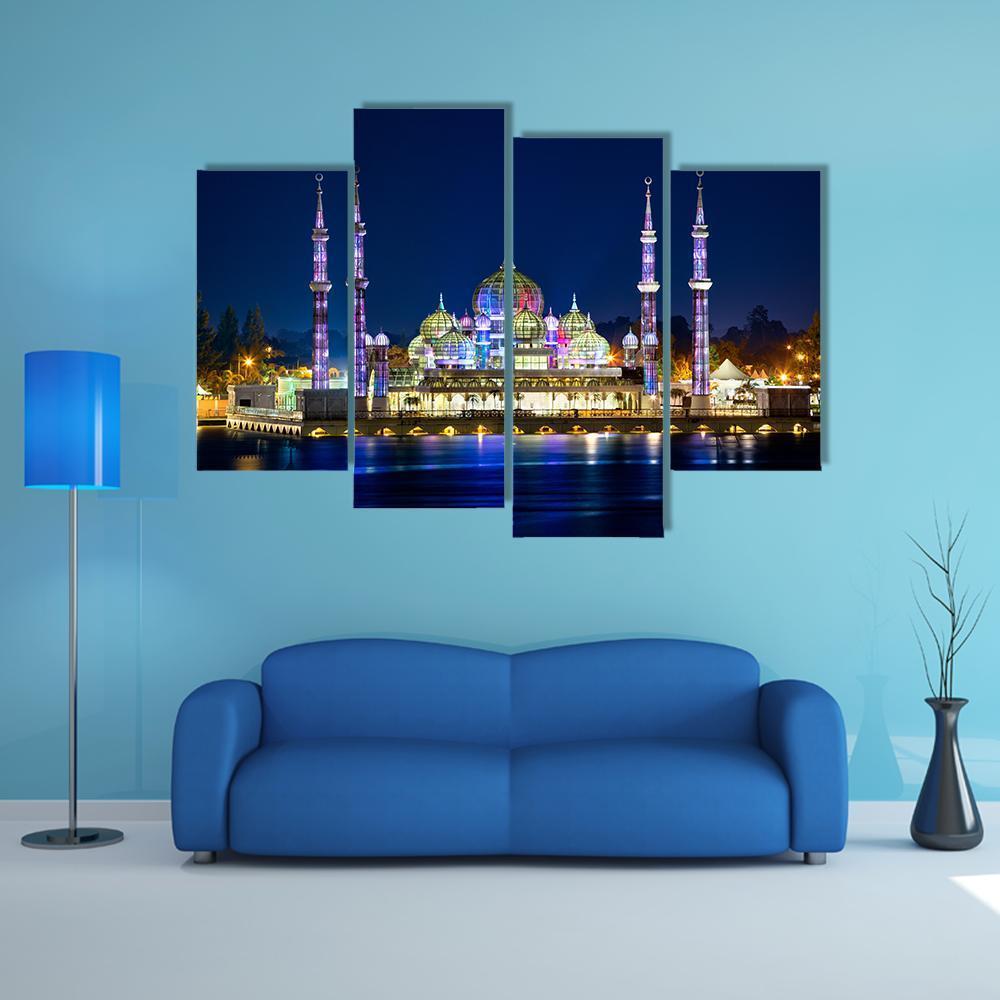 Crystal Mosque Terengganu Canvas Wall Art-4 Pop-Gallery Wrap-50" x 32"-Tiaracle