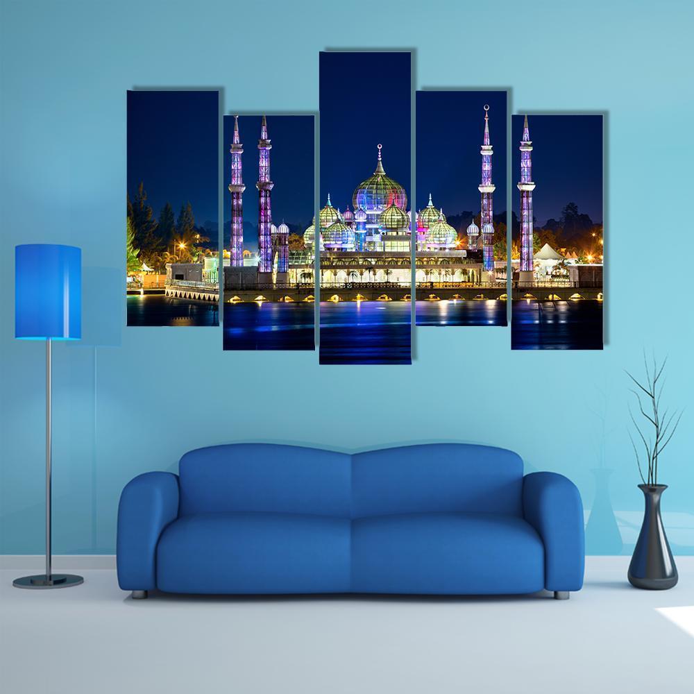 Crystal Mosque Terengganu Canvas Wall Art-5 Pop-Gallery Wrap-47" x 32"-Tiaracle