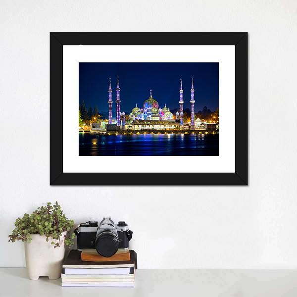 Crystal Mosque Terengganu Panoramic Canvas Wall Art-1 Piece-36" x 12"-Tiaracle