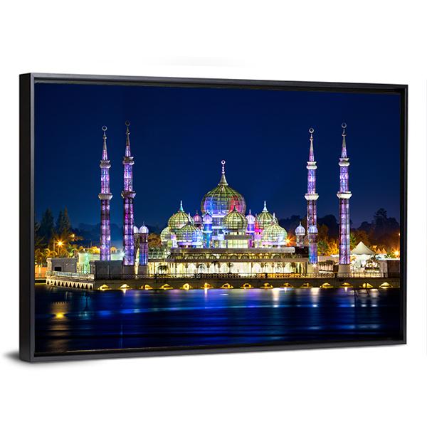 Crystal Mosque Terengganu Panoramic Canvas Wall Art-1 Piece-36" x 12"-Tiaracle