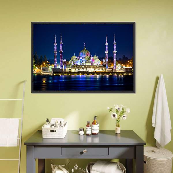 Crystal Mosque Terengganu Panoramic Canvas Wall Art-1 Piece-36" x 12"-Tiaracle