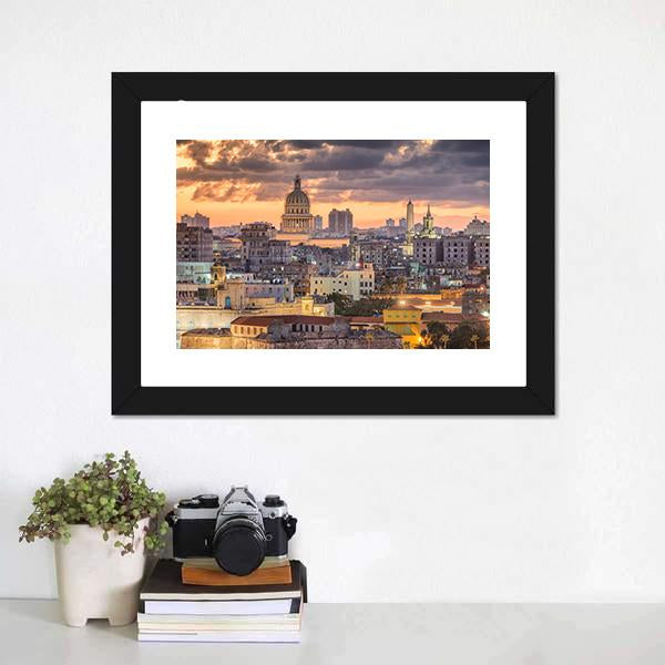 Cuba Downtown Skyline Canvas Wall Art-1 Piece-Framed Print-20&quot; x 16&quot;-Tiaracle