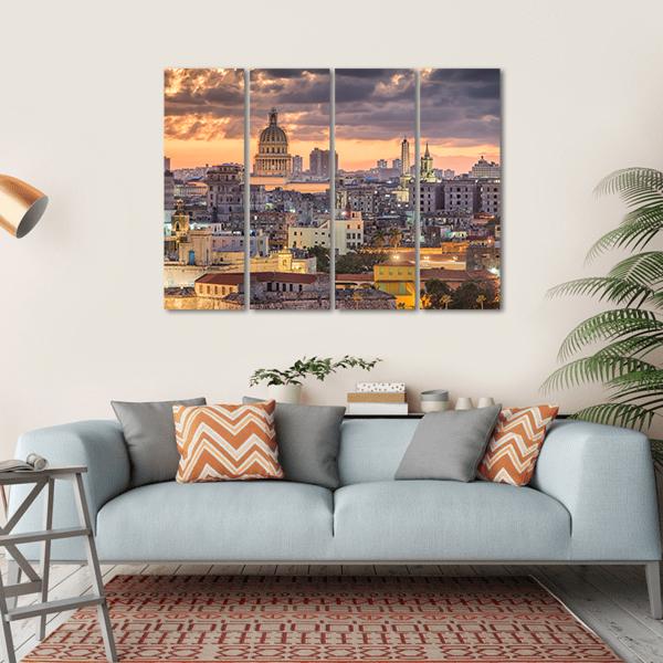 Cuba Downtown Skyline Canvas Wall Art-4 Horizontal-Gallery Wrap-34&quot; x 24&quot;-Tiaracle