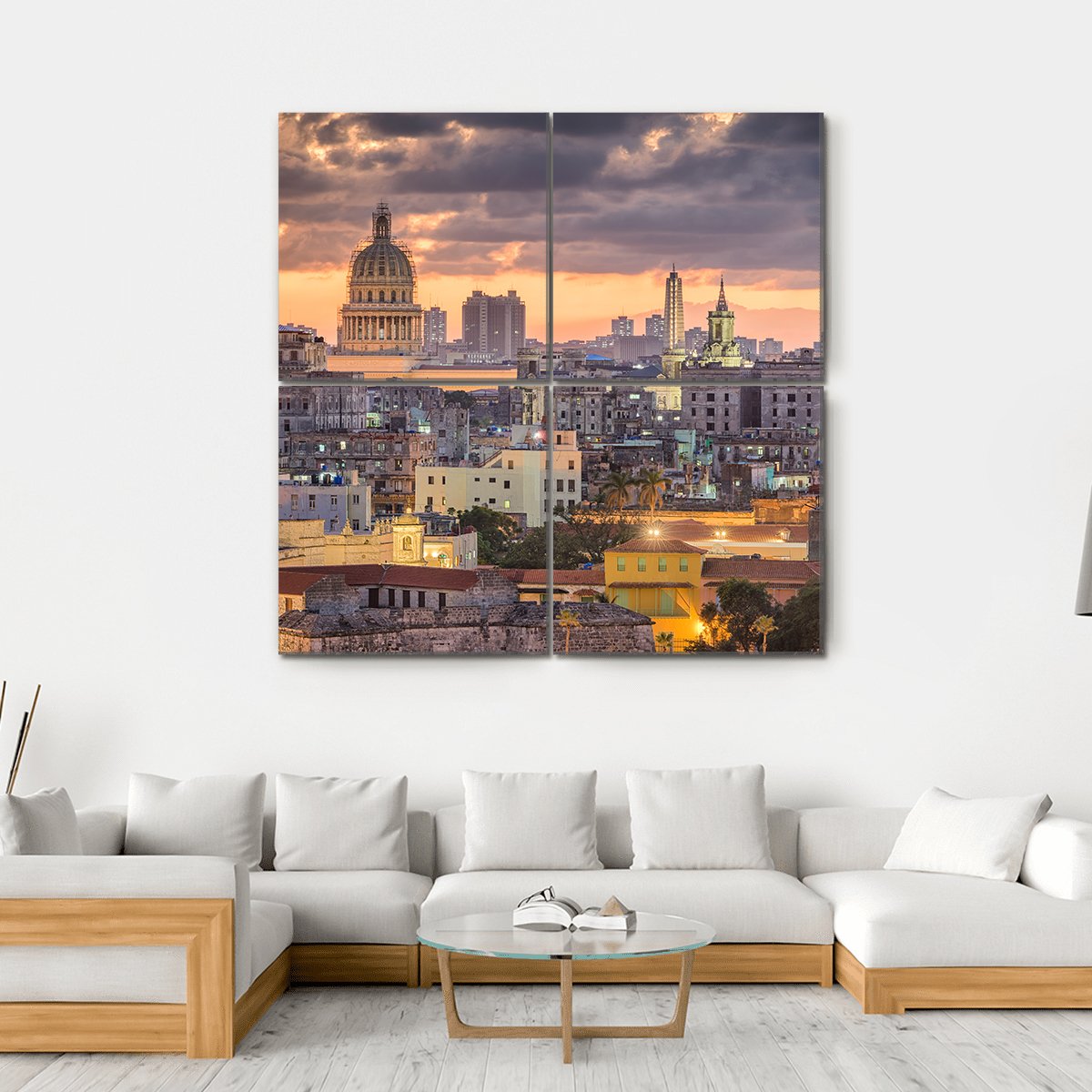 Cuba Downtown Skyline Canvas Wall Art-4 Square-Gallery Wrap-17&quot; x 17&quot;-Tiaracle