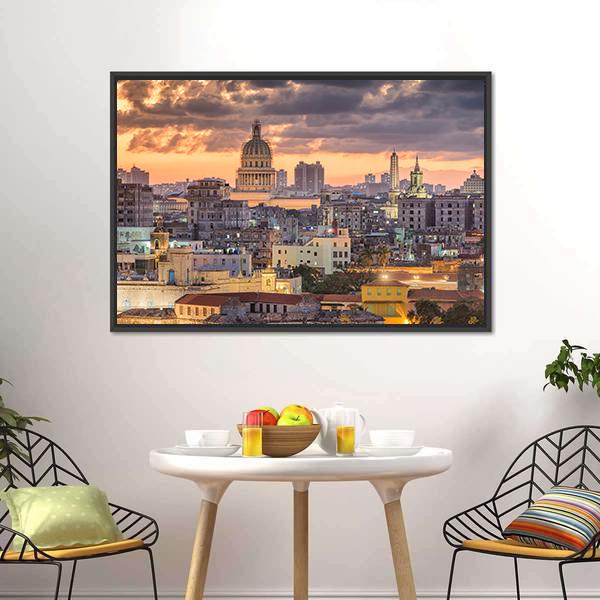 Cuba Downtown Skyline Canvas Wall Art-3 Horizontal-Gallery Wrap-25&quot; x 16&quot;-Tiaracle