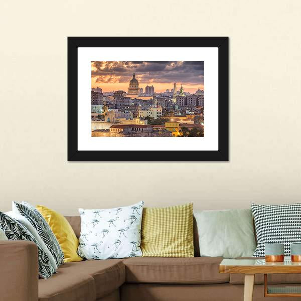 Cuba Downtown Skyline Canvas Wall Art-3 Horizontal-Gallery Wrap-25&quot; x 16&quot;-Tiaracle