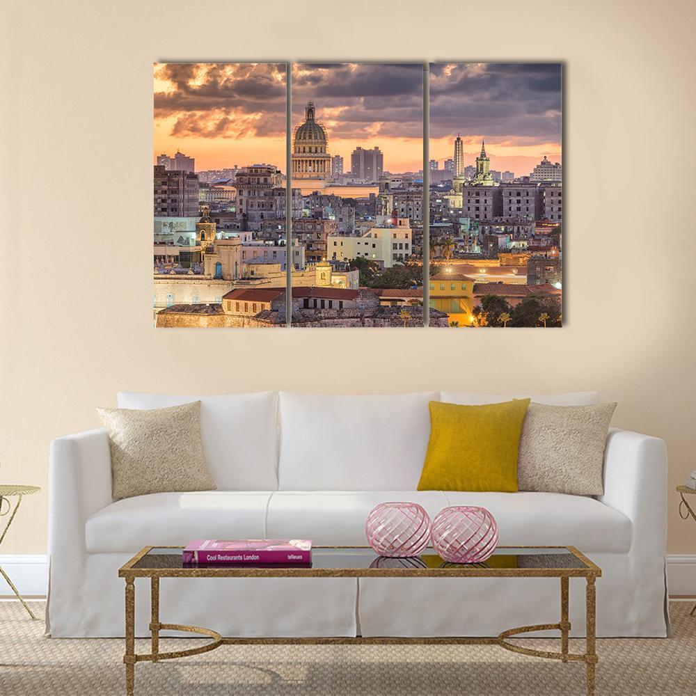 Cuba Downtown Skyline Canvas Wall Art-3 Horizontal-Gallery Wrap-37&quot; x 24&quot;-Tiaracle