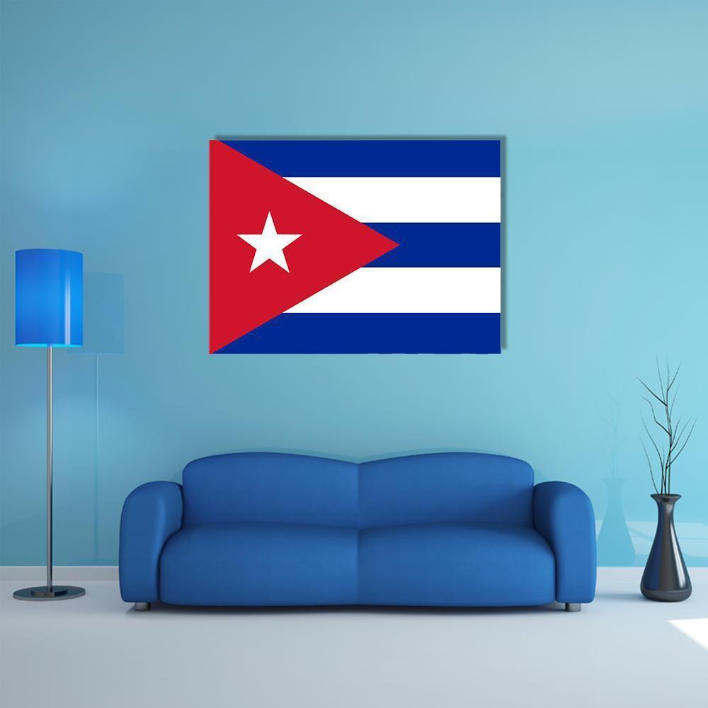 Cuban Flag Canvas Wall Art in white, red and blue, single panel hung on a wall