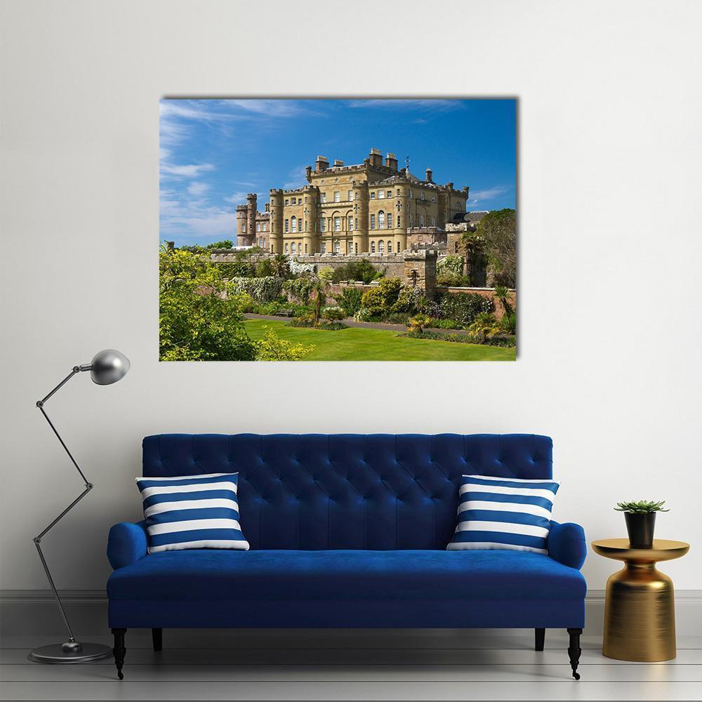 Culzean Castle Scotland Canvas Wall Art in brown, green and blue, single panel hung on a wall