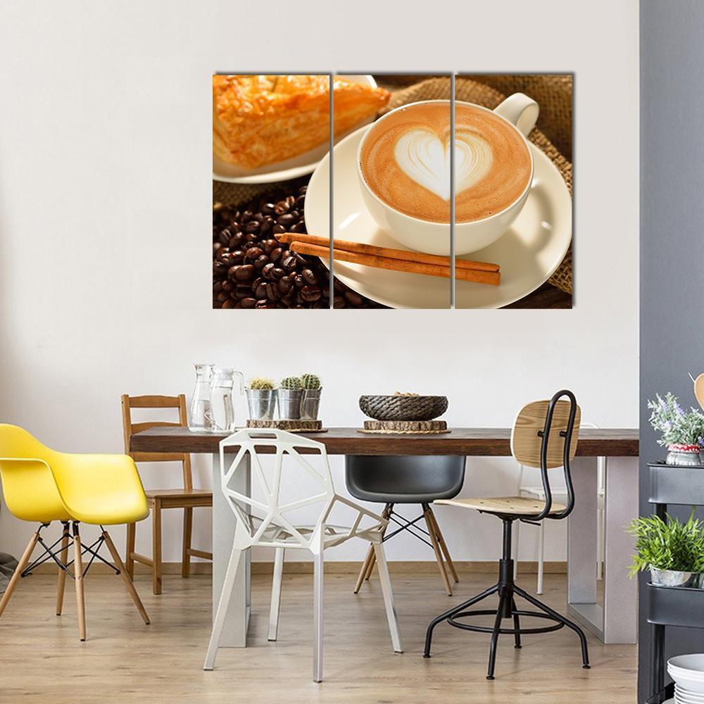 Cup Of Cafe Latte Canvas Wall Art-3 Horizontal-Gallery Wrap-37&quot; x 24&quot;-Tiaracle