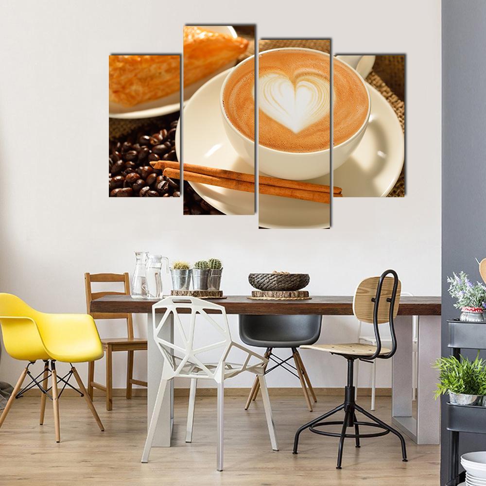 Cup Of Cafe Latte Canvas Wall Art-4 Pop-Gallery Wrap-50&quot; x 32&quot;-Tiaracle