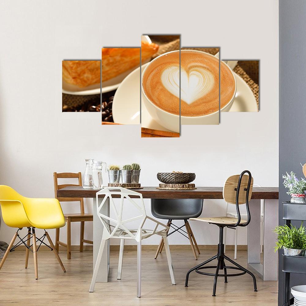 Cup Of Cafe Latte Canvas Wall Art-5 Star-Gallery Wrap-62&quot; x 32&quot;-Tiaracle