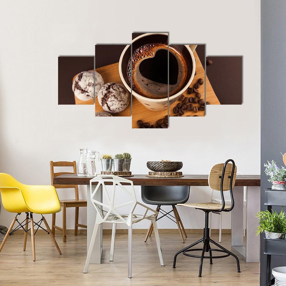 Cup Of Coffee Canvas Wall Art-5 Star-Gallery Wrap-62&quot; x 32&quot;-Tiaracle