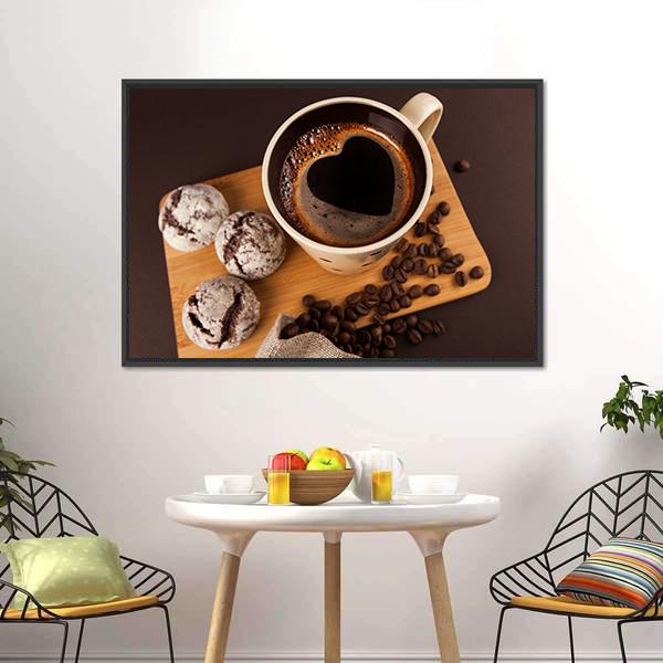 Cup Of Coffee Canvas Wall Art-1 Piece-Floating Frame-24&quot; x 16&quot;-Tiaracle