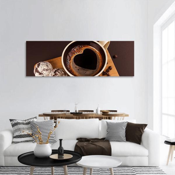Cup Of Coffee Panoramic Canvas Wall Art-3 Piece-25" x 08"-Tiaracle