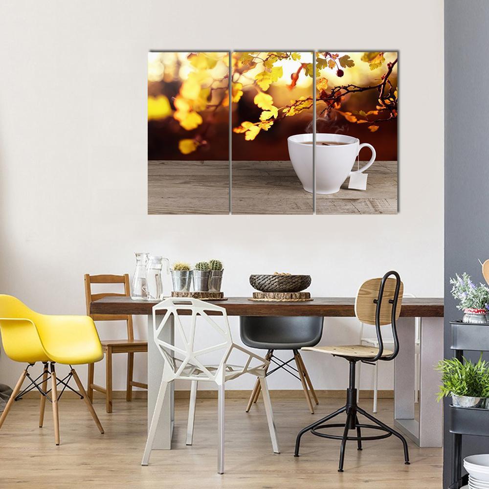 Cup Of Tea Canvas Wall Art-3 Horizontal-Gallery Wrap-37" x 24"-Tiaracle