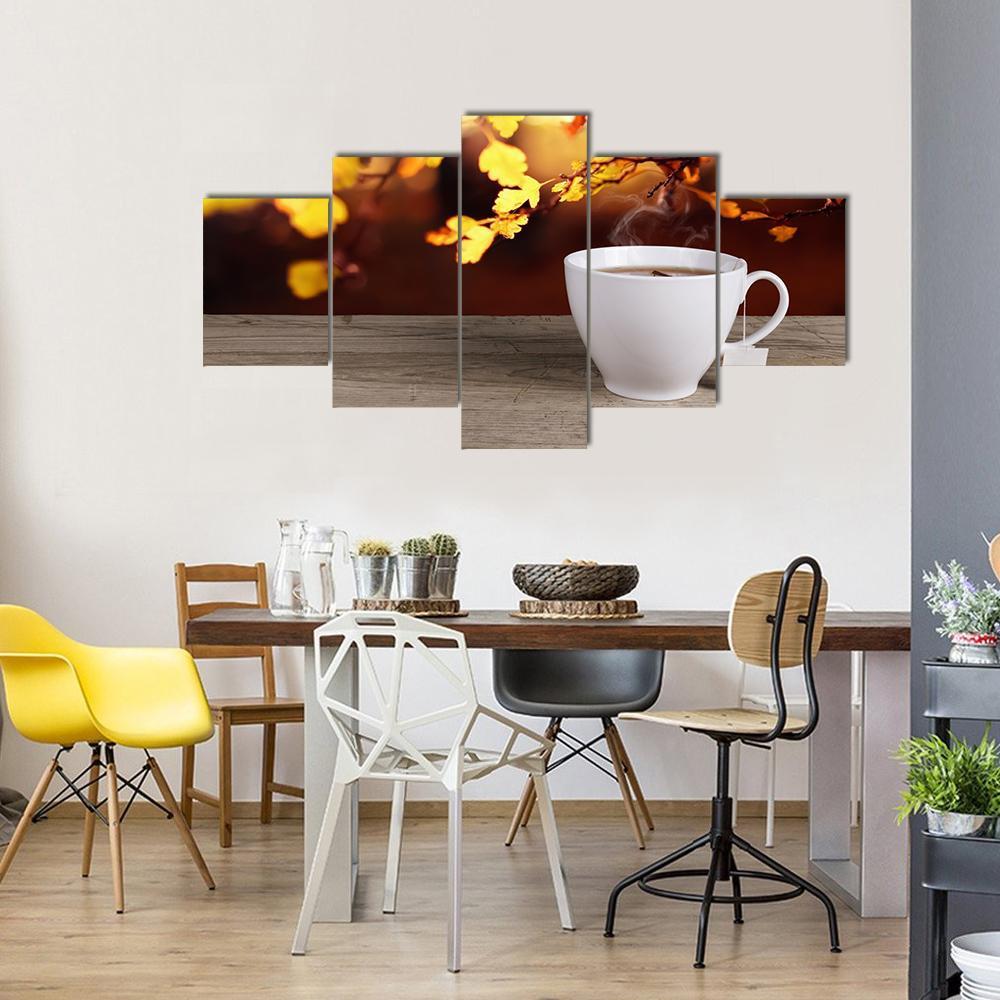 Cup Of Tea Canvas Wall Art-3 Horizontal-Gallery Wrap-37" x 24"-Tiaracle