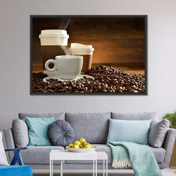 Cups Of Coffee Canvas Wall Art-5 Horizontal-Gallery Wrap-22" x 12"-Tiaracle