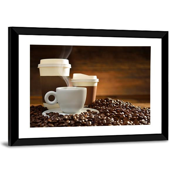 Cups Of Coffee Canvas Wall Art-5 Horizontal-Gallery Wrap-22" x 12"-Tiaracle