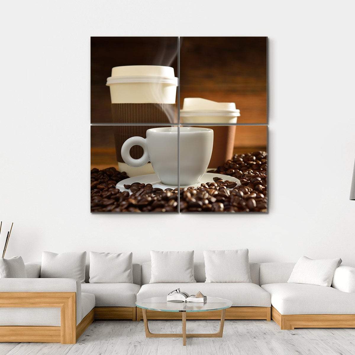 Cups Of Coffee Canvas Wall Art-4 Square-Gallery Wrap-17" x 17"-Tiaracle