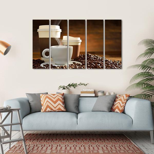 Cups Of Coffee Canvas Wall Art-5 Horizontal-Gallery Wrap-22" x 12"-Tiaracle