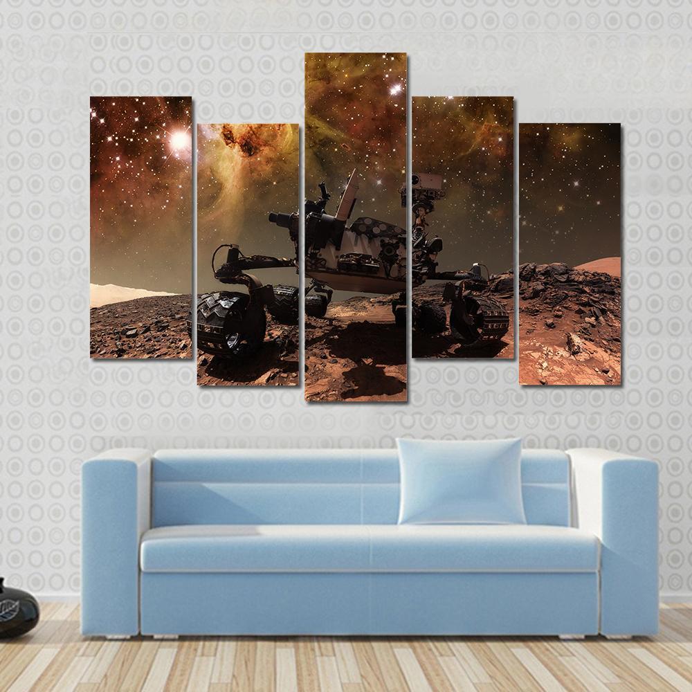 Curiosity Rover On Mars Canvas Wall Art-5 Pop-Gallery Wrap-47" x 32"-Tiaracle