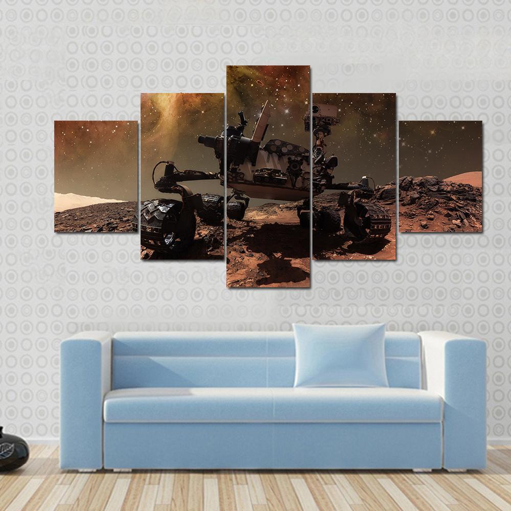 Curiosity Rover On Mars Canvas Wall Art-5 Star-Gallery Wrap-62" x 32"-Tiaracle