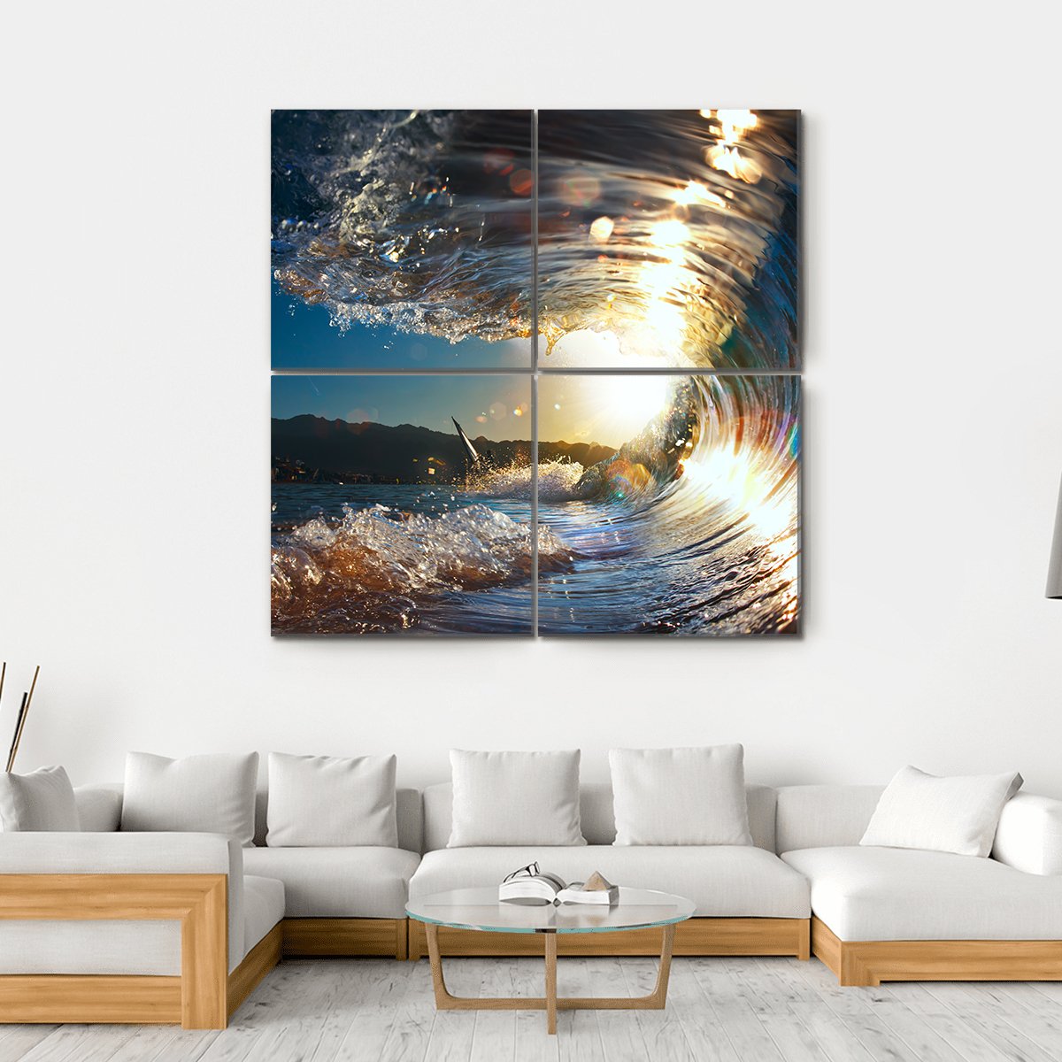 Curly Breaking Wave Canvas Wall Art-4 Square-Gallery Wrap-17" x 17"-Tiaracle