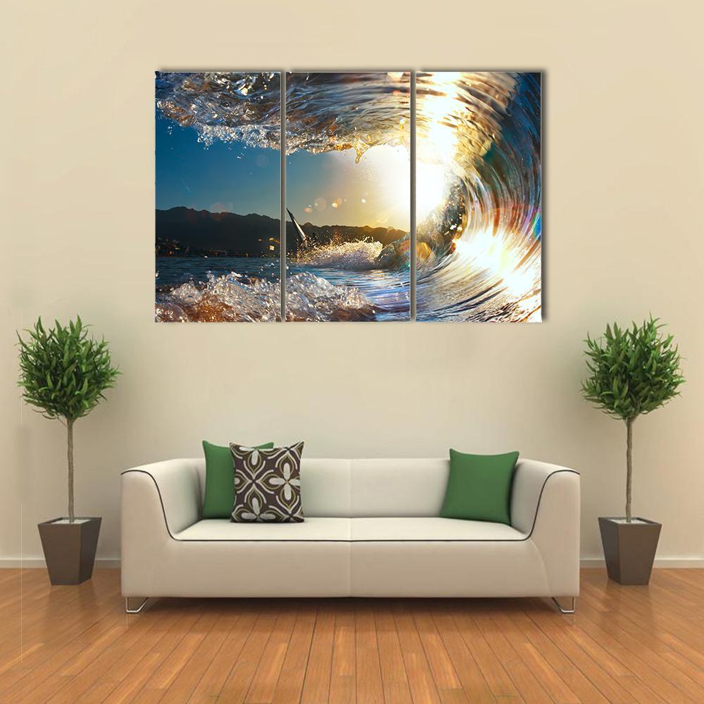 Curly Breaking Wave Canvas Wall Art-3 Horizontal-Gallery Wrap-37" x 24"-Tiaracle
