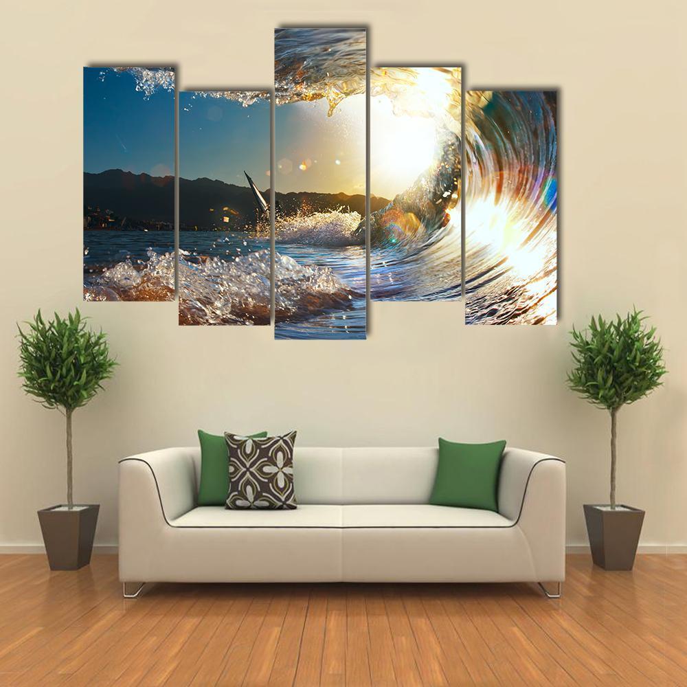 Curly Breaking Wave Canvas Wall Art-5 Pop-Gallery Wrap-47" x 32"-Tiaracle