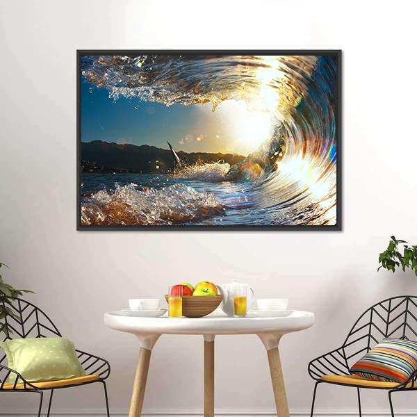 Curly Breaking Wave Canvas Wall Art-1 Piece-Floating Frame-24" x 16"-Tiaracle
