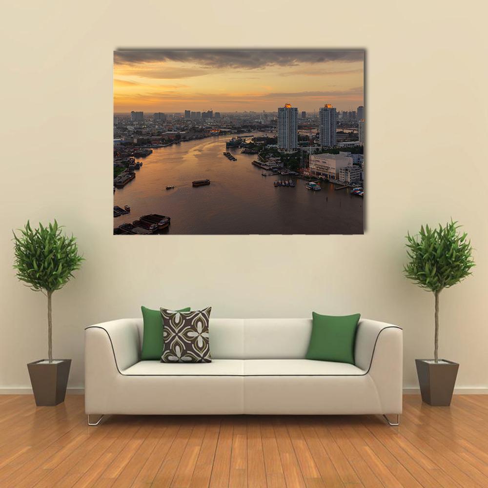 Curve Of Chao Phraya River Canvas Wall Art-1 Piece-Gallery Wrap-48" x 32"-Tiaracle