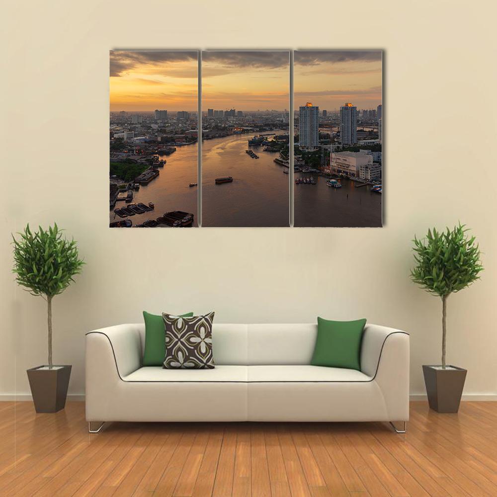 Curve Of Chao Phraya River Canvas Wall Art-3 Horizontal-Gallery Wrap-37" x 24"-Tiaracle