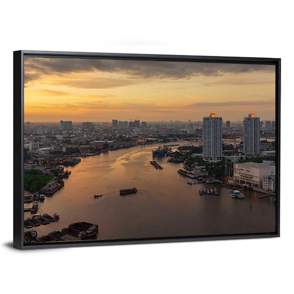 Curve Of Chao Phraya River Canvas Wall Art-3 Horizontal-Gallery Wrap-25" x 16"-Tiaracle